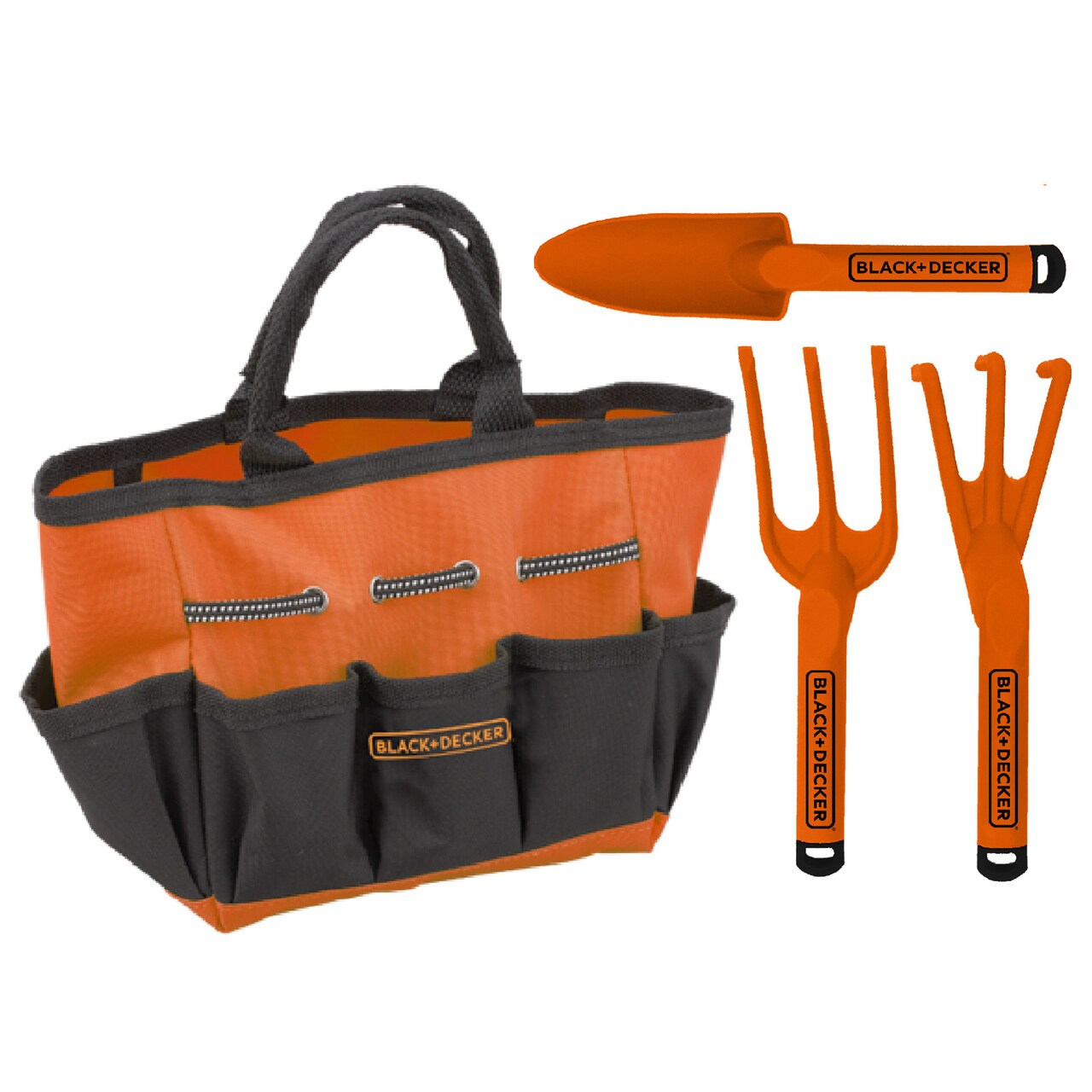 Black and Decker four piece Gardening Hand Toolset for kids – Garden tool bag that holds plastic hand tools